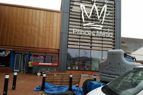 Princes Mead exterior with a scissor lift