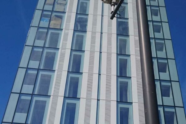 Modern glass high rise buildings