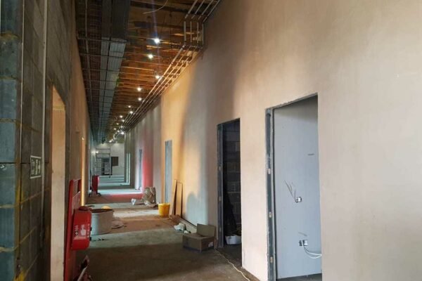 Stripped out hallway building site