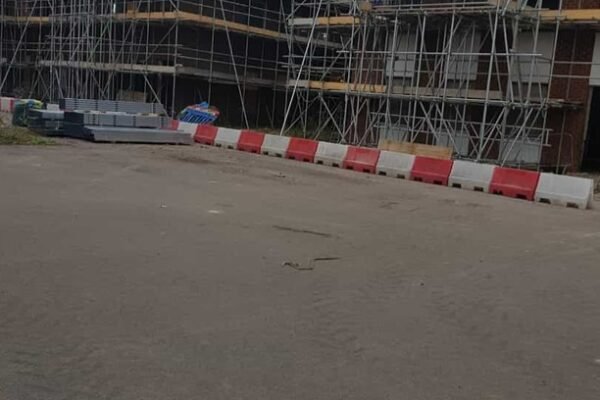 Large building foundations with scaffolding