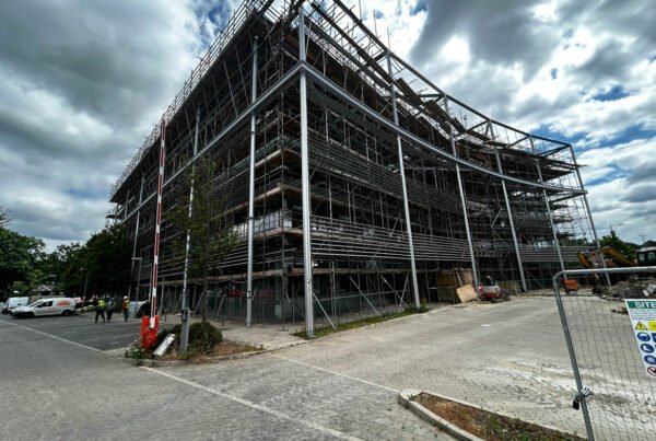 Exterior foundations of a large building