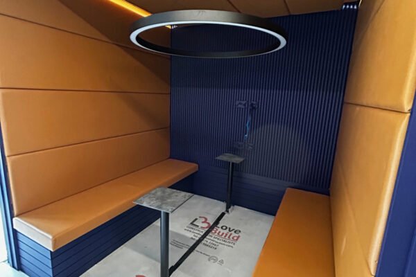 Interior of a modern room with booth table