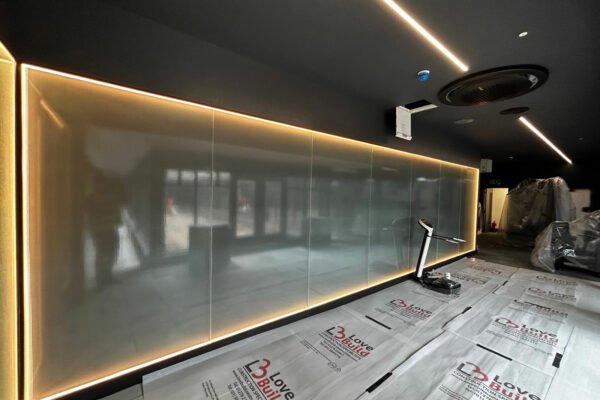 Interior of a modern room with LED lighting on the wall