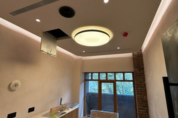Interior of a modern room with LED lighting on the ceiling