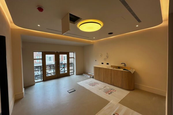 Interior of a modern room with LED lighting on the ceiling
