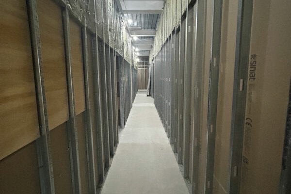 Foundations of dry wall in a hallway